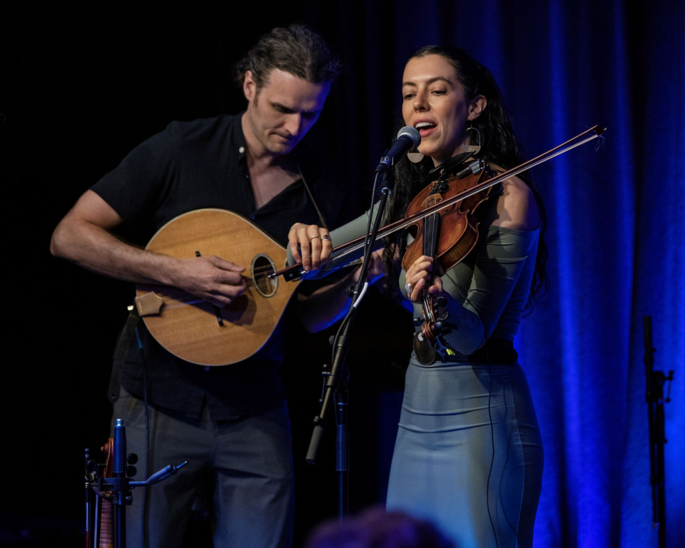 Lily Henley plays fiddle and duncan wickel plays bouzouki