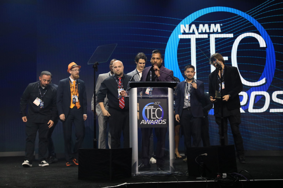 group of winners give speech at the namm tec awards